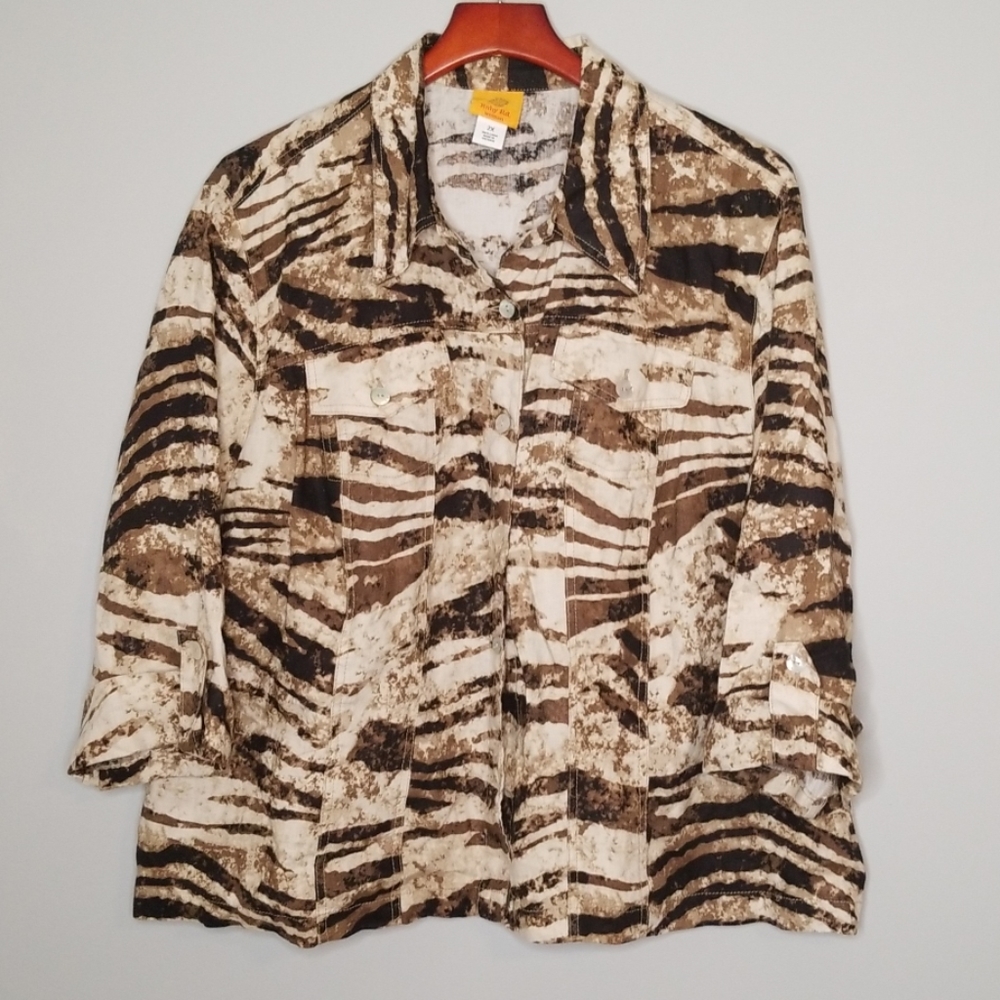 {Ruby Rd.} Black & Brown Button Down Linen Top